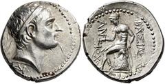 Greek SELEUKID KINGS. Antiochos III ‘the Great’, 222-187 BC. Tetradrachm (Silver, 29 mm, 17.14 g, 12 h), ΔI mint, after circa 197. Diademed head of Antiochos III to right, below neck, ΔI. Rev. BAΣIΛEΩ