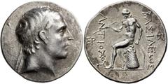 Greek SELEUKID KINGS. Antiochos III ‘the Great’, 222-187 BC. Tetradrachm (Silver, 29 mm, 16.90 g, 12 h), uncertain mint in northern Mesopotamia, 192/90-187. Diademed head of Antiochos III to right. Re