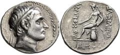 Greek SELEUKID KINGS. Antiochos III ‘the Great’, 222-187 BC. Tetradrachm (Silver, 31 mm, 16.81 g, 12 h), uncertain mint 68, in northern Mesopotamia, 192/9-187. Diademed head of Antiochos III to right.