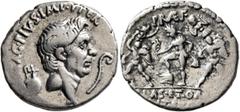 Roman Republican & Imperatorial Sextus Pompey, 43-35 BC. Denarius (Silver, 20 mm, 3.93 g, 12 h), military mint in Sicily, 37-36 BC. MAG•PIVS•IMP•ITER Bare head of Cn. Pompeius Magnus to right; to left