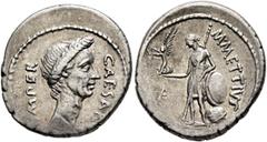 Roman Republican & Imperatorial Julius Caesar, 49-44 BC. Denarius (Silver, 19 mm, 4.00 g, 11 h), with M. Mettius, Rome, late March-April 44 BC. CAESAR IMPER Wreathed head of Julius Caesar to right. Re