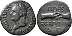 Roman Imperial Vitellius, 69. As (Copper, 27 mm, 9.35 g, 7 h), uncertain mint in Spain (Tarraco?), circa January-June 69. A VITELLIVS IMP GERMAN Laureate head of Vitellius to left, with globe at point