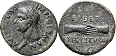 Roman Imperial Vitellius, 69. As (Copper, 28 mm, 11.37 g, 6 h), uncertain mint in Spain (Tarraco?), circa January-June 69. A VITELLIVS IMP GERMAN Laureate head of Vitellius to left, with globe at poin