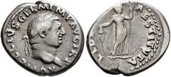 Roman Imperial Vitellius, 69. Denarius (Silver, 19 mm, 3.38 g, 6 h), Rome, 19 April-20 December 69. A VITELLIVS GERM IMP AVG TR P Laureate head of Vitellius to right. Rev. LIBE[RTAS] RESTITVTA Liberta