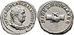 Roman Imperial Balbinus, 238. Antoninianus (Silver, 22 mm, 4.69 g, 6 h), Rome, circa April-June 238. IMP CAES D CAEL BALBINVS AVG Radiate, draped and cuirassed bust of Balbinus to right. Rev. FIDES MV