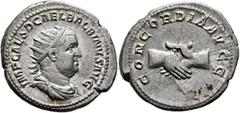 Roman Imperial Balbinus, 238. Antoninianus (Silver, 23 mm, 6.00 g, 12 h), Rome, April-June 238. IMP CAES D CAEL BALBINVS AVG Radiate, draped and cuirassed bust of Balbinus to right. Rev. CONCORDIA AVG