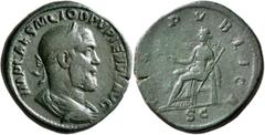 Roman Imperial Pupienus, 238. Sestertius (Orichalcum, 31 mm, 20.55 g, 12 h), Rome, circa April-June 238. IMP CAES M CLOD PVPIENVS AVG Laureate, draped and cuirassed bust of Pupienus to right, seen fro