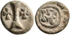 Byzantine Justinian I (?), 527-565. Decanummium (Lead, 12 mm, 2.00 g), RY 29 = 555/6 (?). Large I between two crosses. Rev. +ΔIA[ΔOCЄⲰC] ('distribution') around central KΘ with horizontal line above w