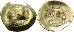 Byzantine Michael VII Ducas, 1071-1078. Histamenon (Electrum, 31 mm, 4.38 g, 7 h), Constantinopolis. Bust of Christ Pantokrator facing; in fields, IC - XC. Rev. +MIX AHΛ BACIΛE Crowned bust of Michael
