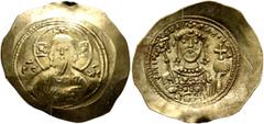Byzantine Michael VII Ducas, 1071-1078. Histamenon (Electrum, 30 mm, 4.35 g, 6 h), Constantinopolis. Bust of Christ Pantokrator facing; in fields, IC - XC. Rev. +MIX AHΛ BACIΛE Crowned bust of Michael