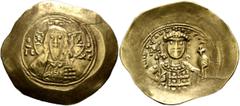 Byzantine Michael VII Ducas, 1071-1078. Histamenon (Electrum, 32 mm, 4.34 g, 6 h), Constantinopolis. Bust of Christ Pantokrator facing; in fields, IC - XC. Rev. +MIX AHΛ BACIE Crowned bust of Michael 