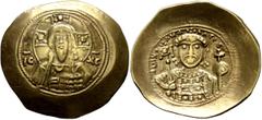 Byzantine Michael VII Ducas, 1071-1078. Histamenon (Electrum, 28 mm, 4.35 g, 6 h), Constantinopolis. Bust of Christ Pantokrator facing; in fields, IC - XC. Rev. +MIX AHΛ BACIE Crowned bust of Michael 