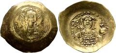 Byzantine Michael VII Ducas, 1071-1078. Histamenon (Electrum, 30 mm, 4.44 g, 5 h), Constantinopolis. Bust of Christ Pantokrator facing; in fields, IC - XC. Rev. +MIX AHΛ BACIΛE Crowned bust of Michael