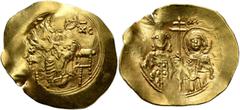 Byzantine John II Comnenus, 1118-1143. Hyperpyron (Gold, 29 mm, 4.28 g, 6 h), Constantinopolis. IC - XC Christ, nimbate, seated facing on throne without back, wearing pallium and colobium, raising his