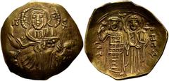 Byzantine John III Ducas (Vatatzes), emperor of Nicaea, 1222-1254. Hyperpyron (Gold, 25 mm, 4.24 g, 6 h), Magnesia, 1232-1254(?). IC - XC Christ, nimbate, seated facing on throne, wearing tunic and pa