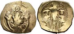 Byzantine Andronicus II Palaeologus, with Michael IX, 1282-1328. Hyperpyron (Electrum, 25 mm, 4.43 g, 6 h), Constantinopolis, 1294-1320. Bust of Virgin Mary, orans, flanked by two B's, all within city