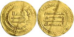 Early Medieval & Islamic ISLAMIC, 'Abbasid Caliphate. Al-Mu'tadid, AH 279-289 / AD 892-902. Dinar (Gold, 24 mm, 4.27 g, 11 h), Harran, AH 285 = 898/9. ‘lā ilāha illā / Allāh waḥdahū / lā sharīka lahū’