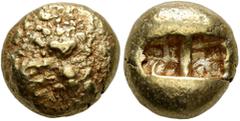 Greek IONIA. Ephesos. Circa 650-600 BC. Trite or 1/3 Stater (Electrum, 12 mm, 4.60 g), Lydo-Milesian standard. Bee viewed from above. Rev. Incuse punch composed of two incuse squares with irregular in