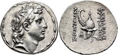 Greek SELEUKID KINGS. Tryphon, circa 142-138 BC. Tetradrachm (Silver, 31 mm, 16.52 g, 1 h), Antiochia on the Orontes. Diademed head of Tryphon to right. Rev. BAΣIΛEΩΣ / TPYΦΩNOΣ - AYTOKPATOPOΣ Spiked 
