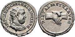 Roman Imperial Balbinus, 238. Antoninianus (Silver, 22 mm, 4.66 g, 12 h), Rome, circa April-June 238. IMP CAES D CAEL BALBINVS AVG Radiate, draped and cuirassed bust of Balbinus to right. Rev. PIETAS 