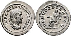 Roman Imperial Pupienus, 238. Denarius (Silver, 22 mm, 2.60 g, 1 h), Rome, circa April-June 238. IMP C M CLOD PVPIENVS AVG Laureate, draped and cuirassed bust of Pupienus to right, seen from behind. R