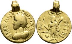 Aurum Barbarorum UNCERTAIN GERMANIC TRIBES, Aurum Barbarorum. Late 3rd-early 4th centuries. 'Quinarius' (Gold, 16 mm, 2.50 g, 12 h), 'Gordian Group'. Imitating Elagabalus, 218-222. IMP ANTONINVS Laure