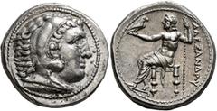 Greek KINGS OF MACEDON. Alexander III ‘the Great’, 336-323 BC. Tetradrachm (Silver, 27 mm, 17.13 g, 3 h), Amphipolis,struck under Demetrios I Poliorketes, circa 294-290. Head of Herakles to right, wea