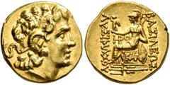 Greek KINGS OF PONTOS. Mithradates VI Eupator, circa 120-63 BC. Stater (Gold, 18 mm, 8.35 g, 12 h), First Mithradatic War issue, in the name and types of Lysimachos of Thrace. Kallatis, circa 88-86. D