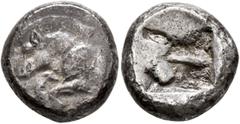Greek DYNASTS OF LYCIA. Uncertain dynast, circa 500-480 BC. Stater (Silver, 18 mm, 9.27 g). Forepart of a boar to left with uncertain symbol on shoulder. Rev. Rough incuse square. Falghera 22. Müseler