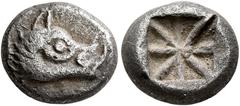 Greek DYNASTS OF LYCIA. Uncertain dynast, circa 500-480 BC. Tetrobol or Third Stater (Silver, 12 mm, 2.85 g). Head of a boar to right. Rev. Incuse square with eight lines radiating from center. Falghe