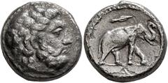 Greek SELEUKID KINGS. Seleukos I Nikator, 312-281 BC. Stater (Silver, 22 mm, 16.30 g, 8 h), Susa, circa 288/7. Laureate head of Zeus to right. Rev. Elephant walking right; above, spearhead right; in e