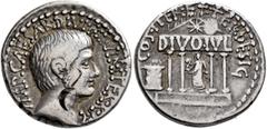 Roman Republican & Imperatorial Octavian, 44-27 BC. Denarius (Silver, 19 mm, 3.93 g, 5 h), mint moving with Octavian in central or southern Italy, 36. IMP•CAESAR•DIVI•F•III•VIR•ITER•R•P•C Bare head of