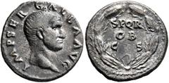 Roman Imperial Galba, 68-69. Denarius (Silver, 18 mm, 3.29 g, 6 h), Rome, 2nd half of June 68-January 69. IMP SER GALBA AVG Bare head of Galba to right. Rev. S P Q R / OB / C S in three lines within o