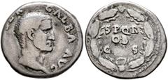 Roman Imperial Galba, 68-69. Denarius (Silver, 18 mm, 3.24 g, 6 h), Rome, 2nd half of June 68-January 69. [IMP] SER GALBA AVG Bare head of Galba to right. Rev. S P Q R / OB / C S in three lines within