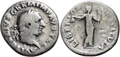 Roman Imperial Vitellius, 69. Denarius (Silver, 19 mm, 2.70 g, 6 h), Rome, 19 April-20 December 69. A VITELLIVS GERM IMP AVG TR P Laureate head of Vitellius to right. Rev. LIBERTAS [RES]TITVTA Liberta