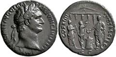 Roman Imperial Domitian, 81-96. As (Copper, 28 mm, 9.00 g, 6 h), Rome, 14 September-31 December 88. IMP CAES DOMIT AVG GERM P M TR P VIII CENS PER P P Laureate head of Domitian to right. Rev. COS XIII
