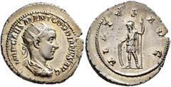 Roman Imperial Gordian III, 238-244. Antoninianus (Silver, 24 mm, 4.29 g, 1 h), Rome, 238. IMP CAES M ANT GORDIANVS AVG Radiate, draped and cuirassed bust of Gordian III to right, seen from behind. Re