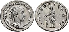 Roman Imperial Gordian III, 238-244. Antoninianus (Silver, 23 mm, 4.19 g, 12 h), Rome, 239-240. IMP CAES M ANT GORDIANVS AVG Radiate, draped and cuirassed bust of Gordian III to right, seen from behin
