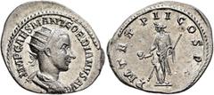 Roman Imperial Gordian III, 238-244. Antoninianus (Silver, 25 mm, 3.73 g, 12 h), Antiochia, 239. IMP CAES M ANT GORDIANVS AVG Radiate, draped and cuirassed bust of Gordian III to right, seen from behi