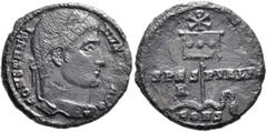 The Ramskold Collection, Part IV Constantine I, 307/310-337. Follis (Bronze, 18 mm, 2.79 g, 11 h), Constantinopolis, 327. CONSTANTI-NVS MAX AVG Laureate head of Constantine I to right. Rev. SPES - PVB
