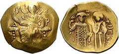 Byzantine John III Ducas (Vatatzes), emperor of Nicaea, 1222-1254. Hyperpyron (Gold, 24 mm, 4.17 g, 6 h), Magnesia, 1232-1254 (?). IC - XC Christ, nimbate, seated facing on throne, wearing tunic and p