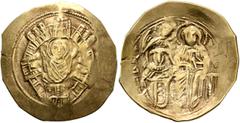 Byzantine Michael VIII Palaeologus, 1261-1282. Hyperpyron (Gold, 28 mm, 4.12 g, 6 h), Constantinopolis. Bust of Virgin Mary, orans, within city walls furnished with six groups of towers. Rev. Emperor 
