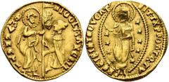 World ITALY. Venezia (Venice). Nicolò Marcello, 1473-1474. Ducato (Gold, 21 mm, 3.51 g, 12 h). NICOL MARCЄLL - •S•M•VЄNЄTI St. Mark standing right, holding book of Gospels in his left hand and present
