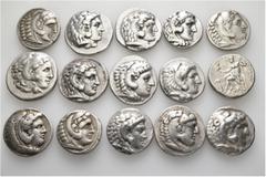 Group Lots A lot containing 15 silver coins. All: Alexander III 'the Great' and his successors. Tetradrachms. Fine to very fine. LOT SOLD AS IS, NO RETURNS. 15 coins in lot. From a European collection
