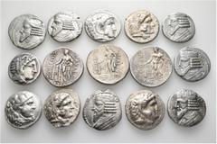 Group Lots A lot containing 15 silver coins. All: Greek. Tetradrachms. Good fine to good very fine. LOT SOLD AS IS, NO RETURNS. 15 coins in lot. From a European collection, formed before 2005.