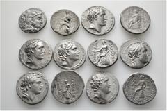 Group Lots A lot containing 12 silver coins, All: Seleukid. Tetradrachms. Fair to about very fine. Harshly cleaned. LOT SOLD AS IS, NO RETURNS. 12 coins in lot. From a European collection, formed befo