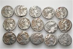Group Lots A lot containing 15 silver coins. All: Seleukid. Tetradrachms. Fine to good fine. LOT SOLD AS IS, NO RETURNS. 15 coins in lot. From a European collection, formed before 2005.