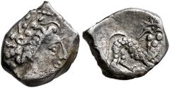 The L.I.M.B. Collection CISALPINE GAUL. Uncertain. late 3rd to early 2nd century BC. Obol (Silver, 10 mm, 0.89 g, 2 h), imitating Massalia. Head of nymph to right. Rev. Lion right. Pautasso 19. Extrem