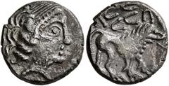 The L.I.M.B. Collection CISALPINE GAUL. Veneti, 3rd-2nd century BC. Drachm (Silver, 15 mm, 2.33 g, 4 h), imitating Massalia. Head of nymph to right. Rev. Lion right; above, devolved legend. Dembski 13