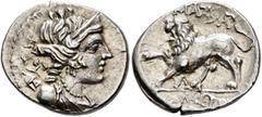 The L.I.M.B. Collection GAUL. Massalia. Circa 125-90 BC. Drachm (Silver, 17 mm, 2.86 g, 7 h), light standard. Diademed and draped bust of Artemis right, with bow and quiver over shoulder. Rev. MAΣΣA /